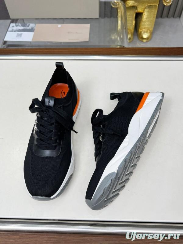 2025 Unisex Santoni Black Wool Blend Knit Mesh Sneakers AS00320