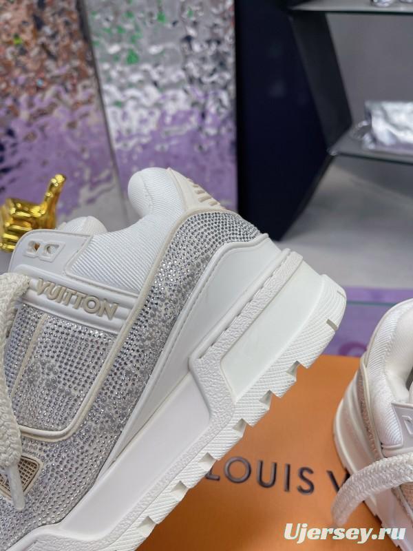 2025 Unisex Louis Vuitton White Crystal Leather Plimsolls Bing Bing AS00420