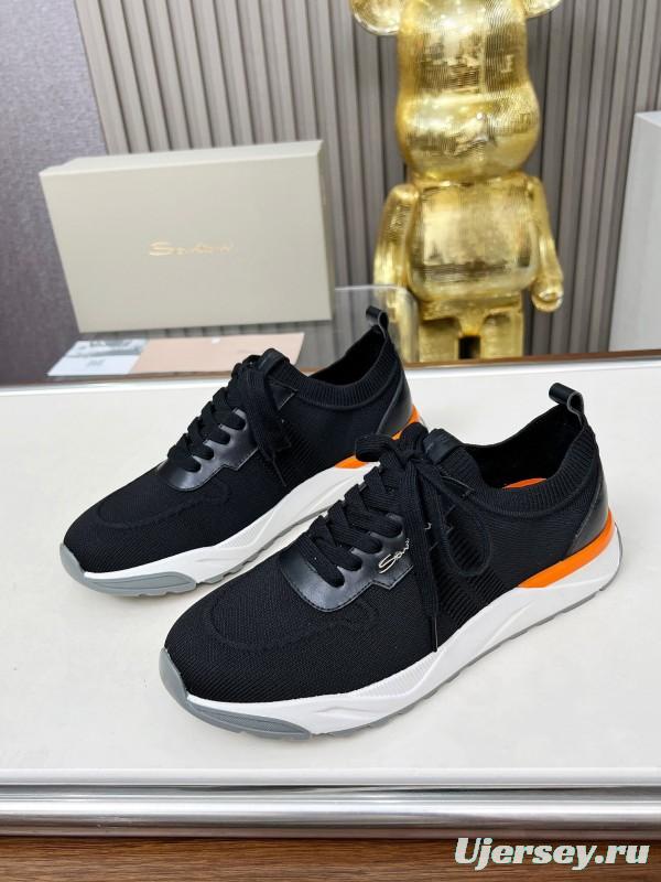 2025 Unisex Santoni Black Wool Blend Knit Mesh Sneakers AS00320