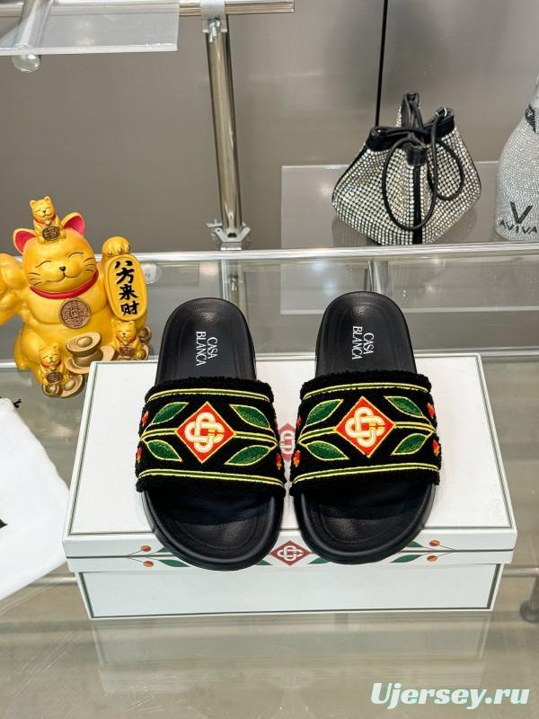 2025 Men CASA BLANCA Black Green Red Embroidered Leather Slippers Embroidery KFY00160