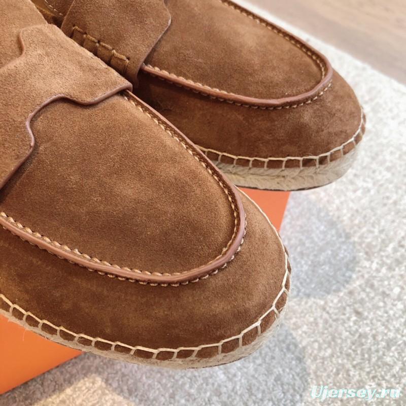 2025 Unisex Hermès Brown Suede Calfskin Loafers AS00380