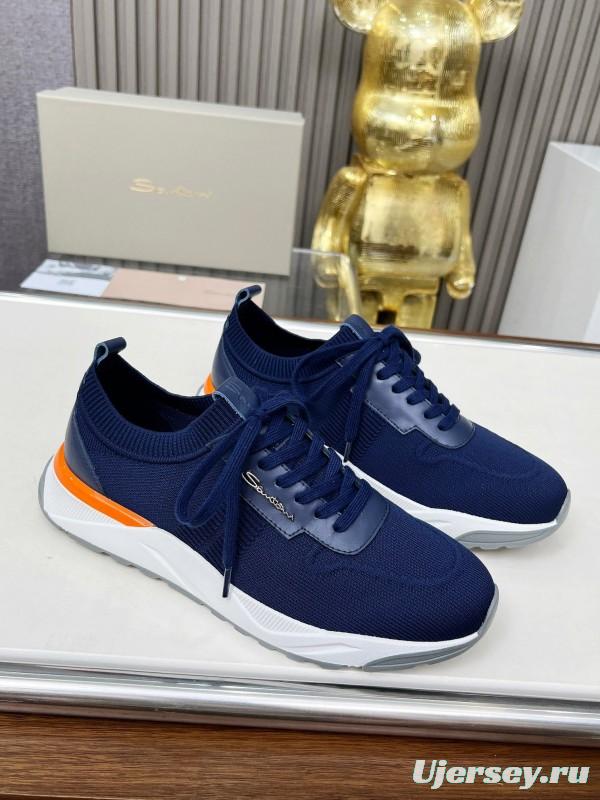 2025 Unisex Santoni Navy Orange Wool Blend Knit Sneakers AS00320