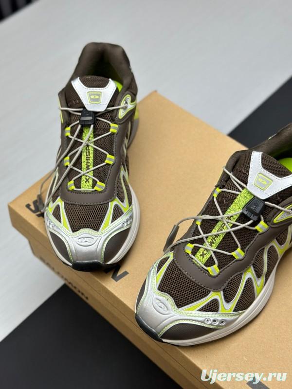 2025 Unisex SALOMON Black White Cream Leather Mesh Sneakers KFY00320