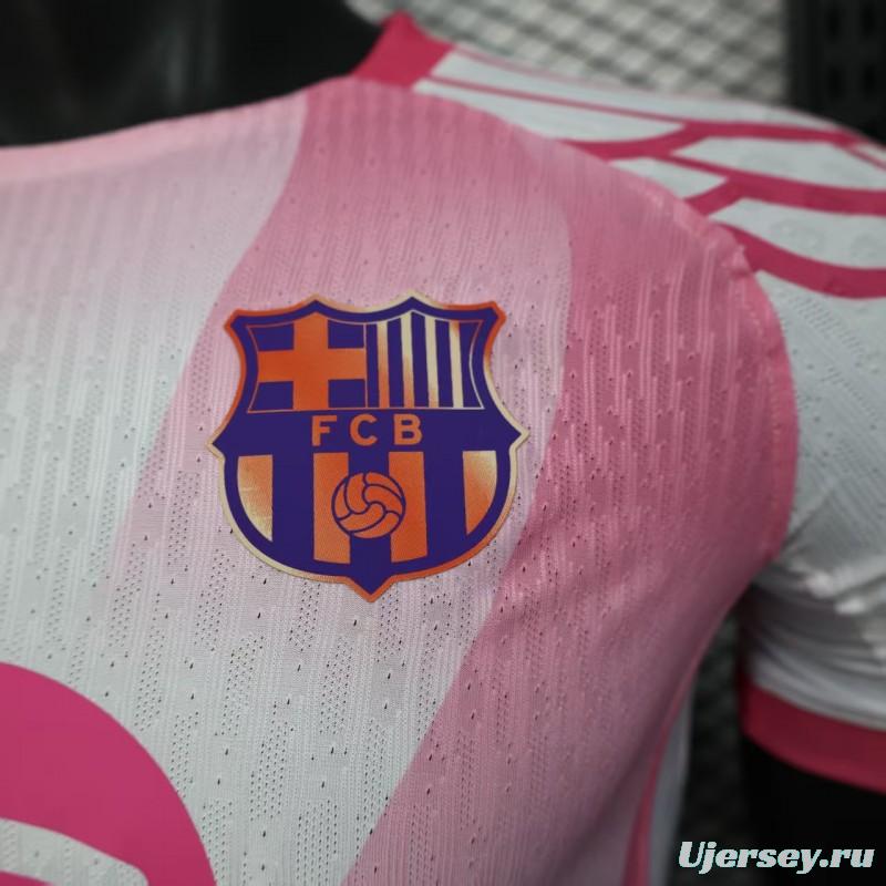 Player Version 25/26 FC Barcelona Pink White with Diagonal Stripe Pattern Jersey