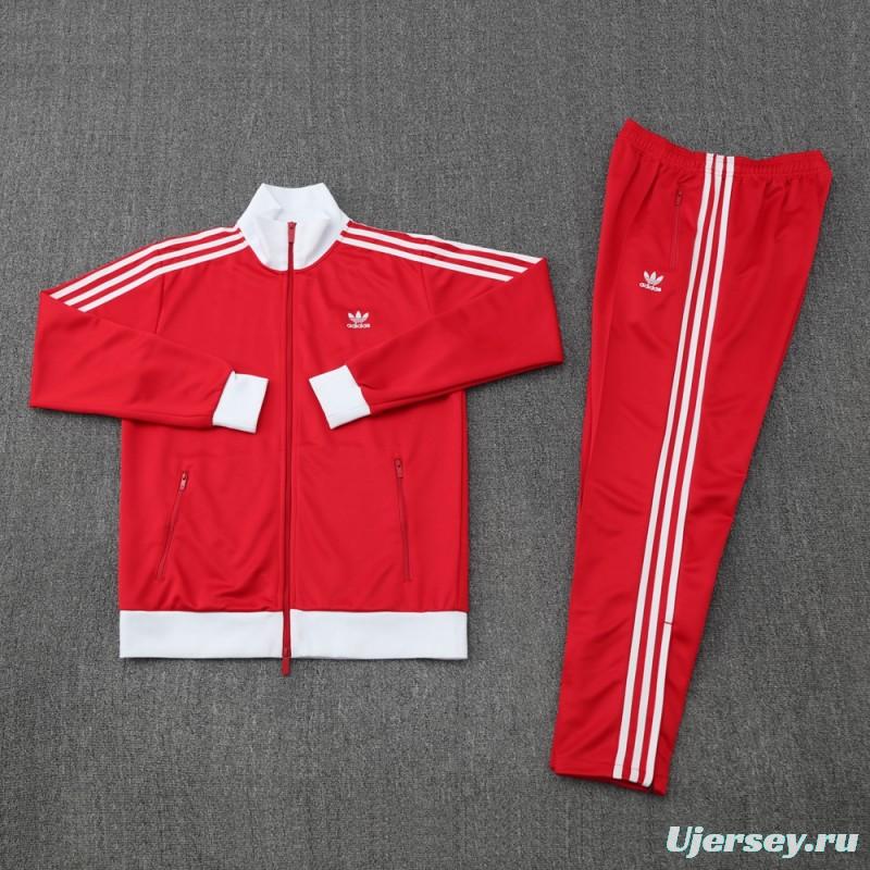 2025 Adidas Original Red Full Hoodie Zipper Jacket +Long Pants