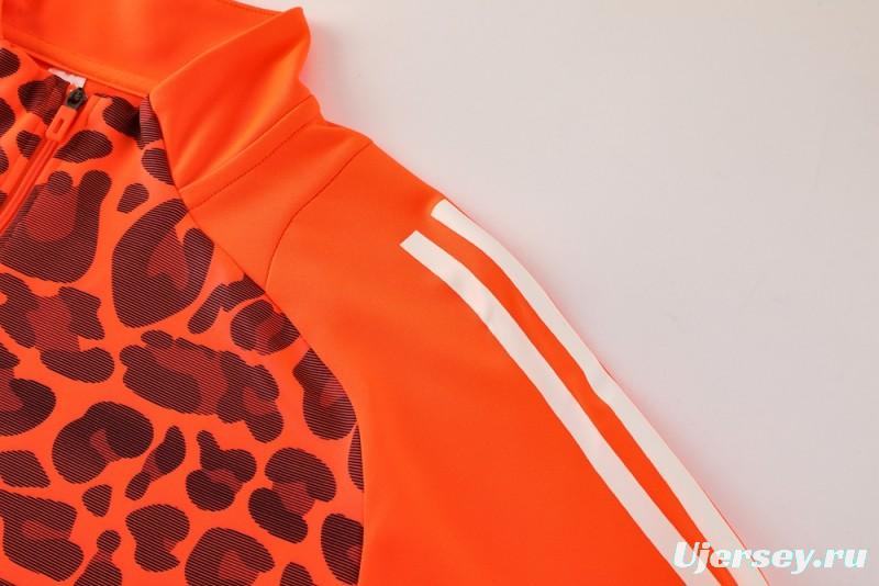 2025 Adidas Orange & Black with Leopard Print Pattern Half Zipper Jacket +Long Pants