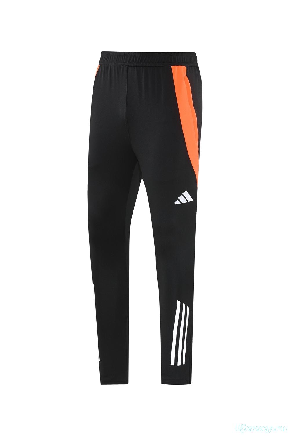 2025 Adidas Dark Grey & Black with Leopard Print Pattern and Orange Accents Half Zipper Jacket +Long Pants