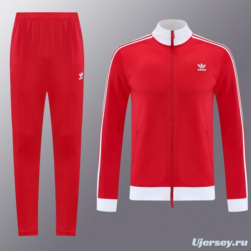 2025 Adidas Original Red Full Hoodie Zipper Jacket +Long Pants