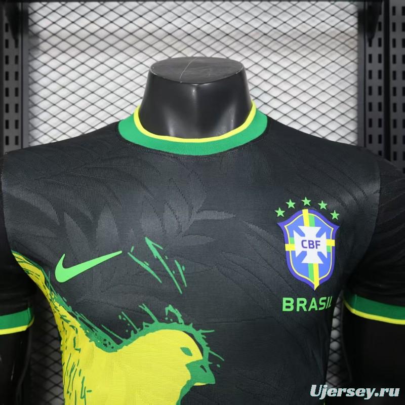 Player Version 2025 Brazil Black with Eagle Print Jersey