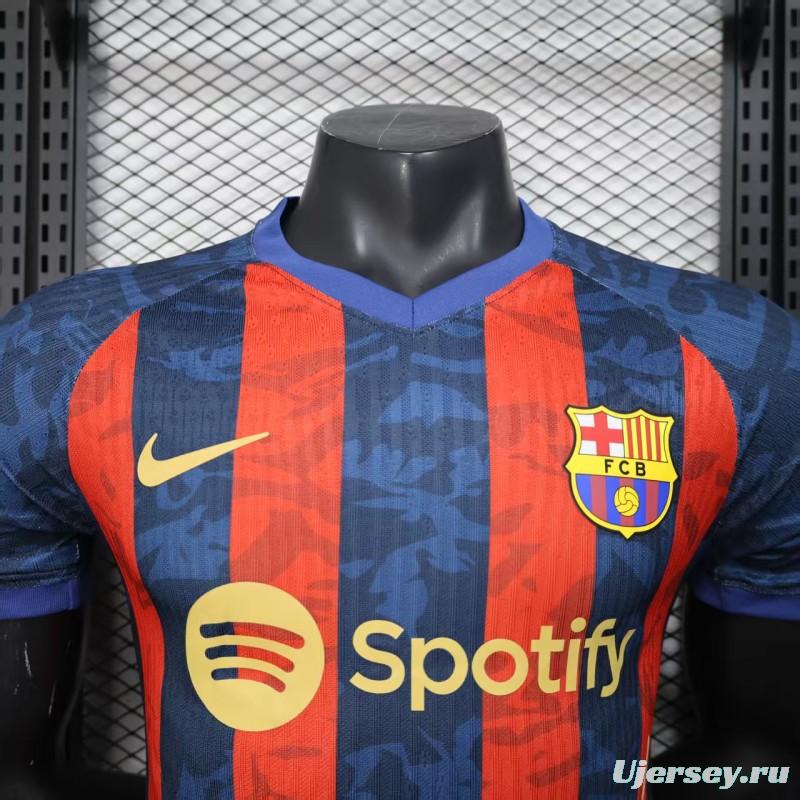 Player Version 25/26 Barcelona Home Blue Red Stripes Jersey with Spotify Sponsor