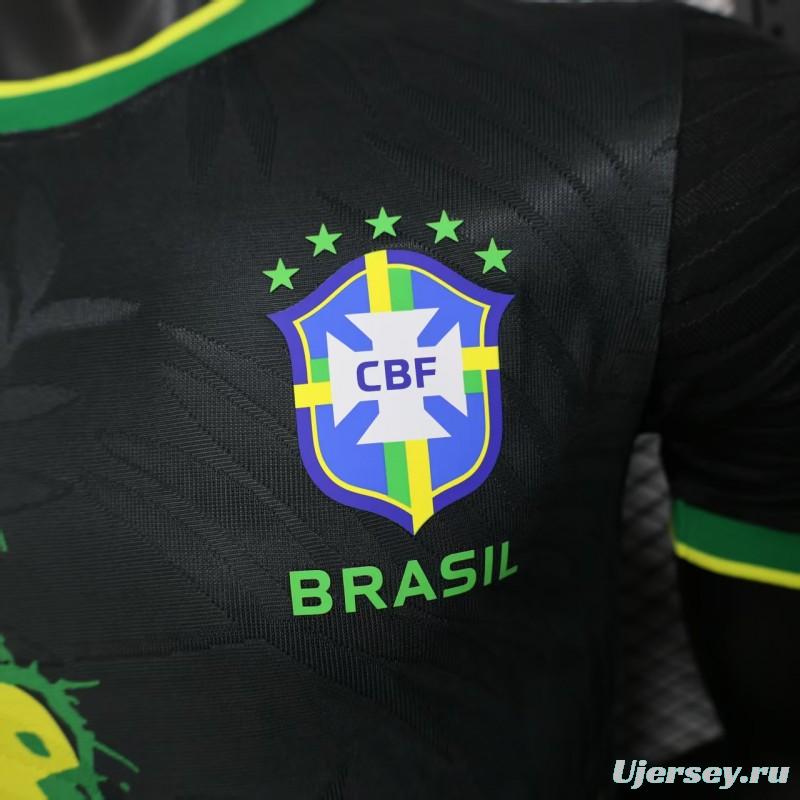 Player Version 2025 Brazil Black with Eagle Print Jersey