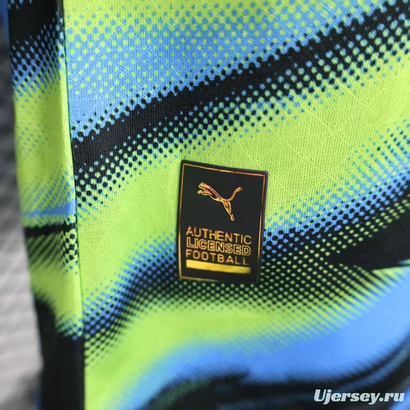 Player Version 25/26 Olympique de Marseille Neon Green Blue Black Gradient Stripe Jersey