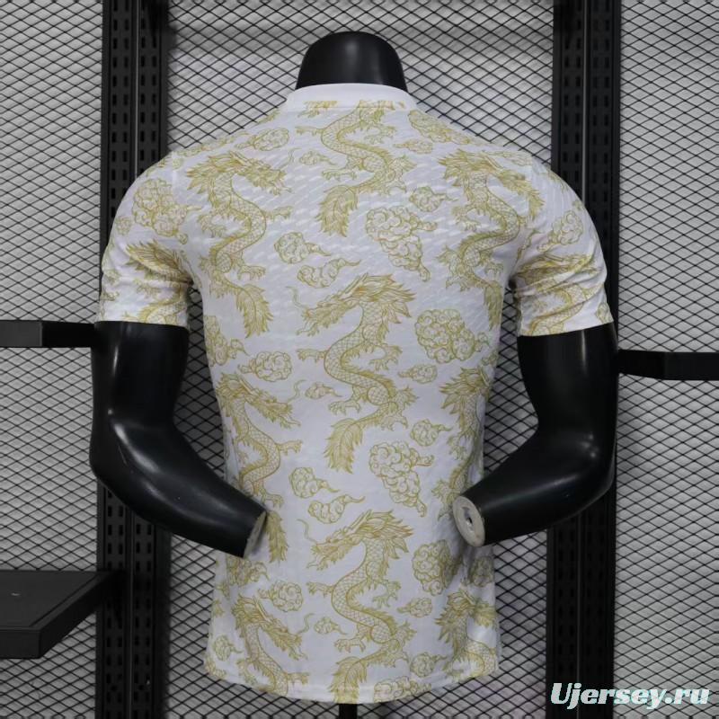Player Version 25/26 Real Madrid White with Golden Dragon Pattern Jersey