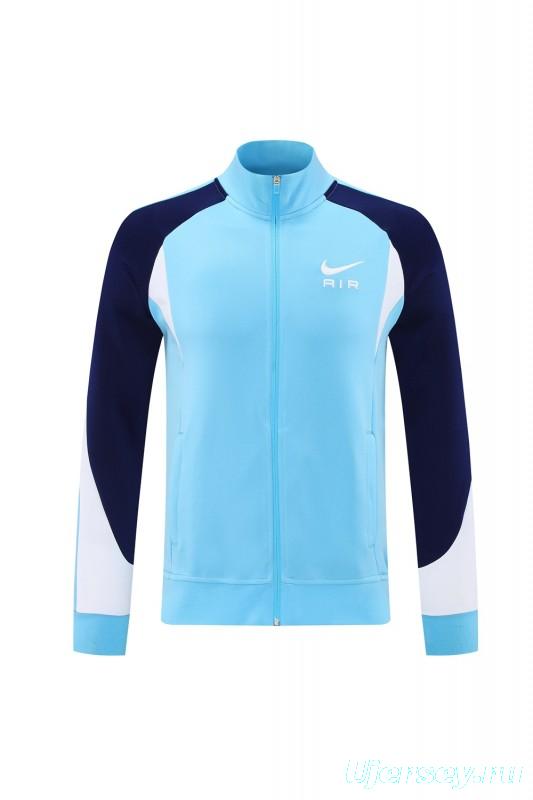 2025 Nike Air Tracksuit Set - Light Blue with Navy Accents Full Zipper Jacket + Long Pants