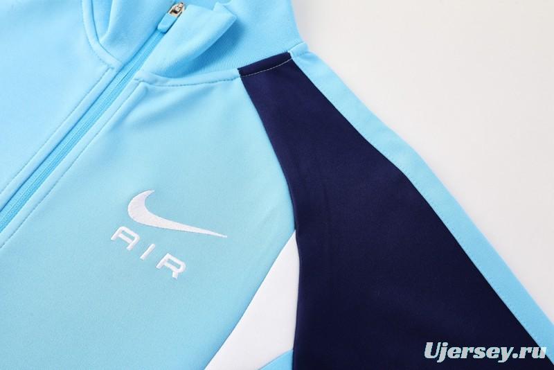2025 Nike Air Tracksuit Set - Light Blue with Navy Accents Full Zipper Jacket + Long Pants