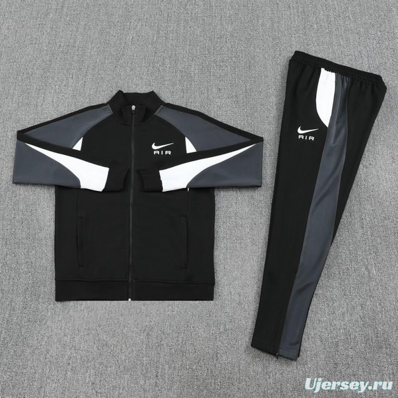 2025 Nike Air Black Tracksuit Set with Gray and White Accents Full Zipper Jacket + Long Pants