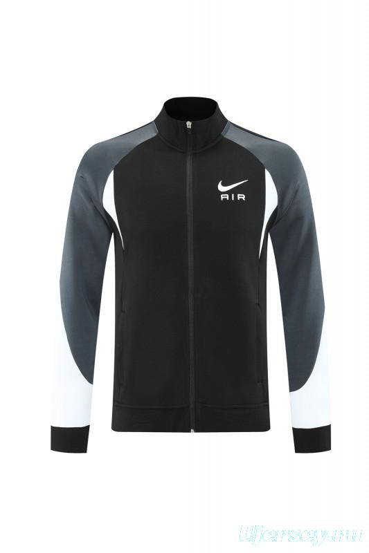 2025 Nike Air Black Tracksuit Set with Gray and White Accents Full Zipper Jacket + Long Pants