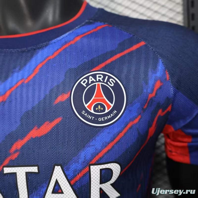 Player Version 25/26 PSG Paris Saint-Germain Blue with Red Lightning Pattern Jersey