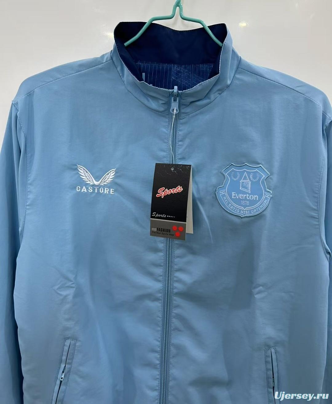 25/26 Everton Navy Blue/Blue with Stadium Blueprint Pattern Reversible Windbreaker