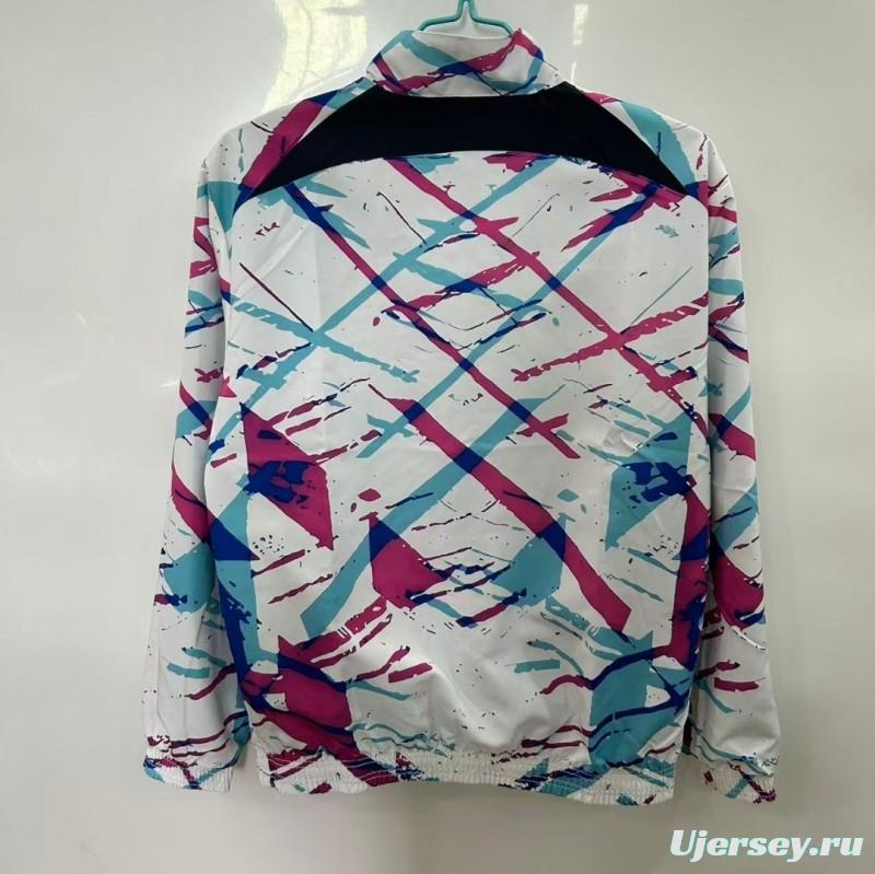 25/26 FC Barcelona White with Pink & Teal Splash Pattern Windbreaker