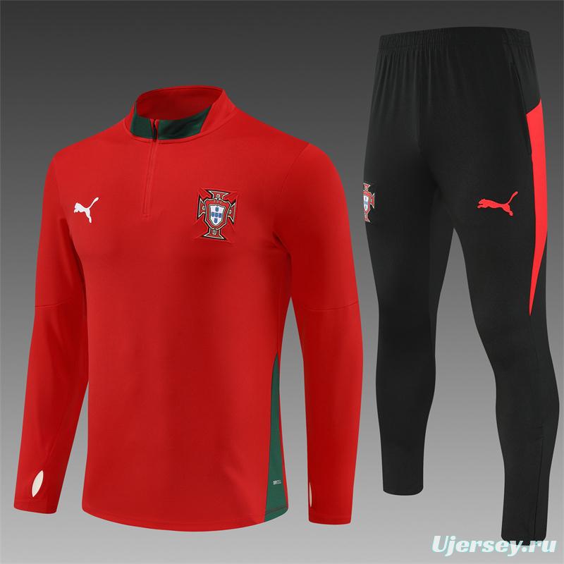 25/26 Portugal Red Half Zipper Jacket+Long Pants