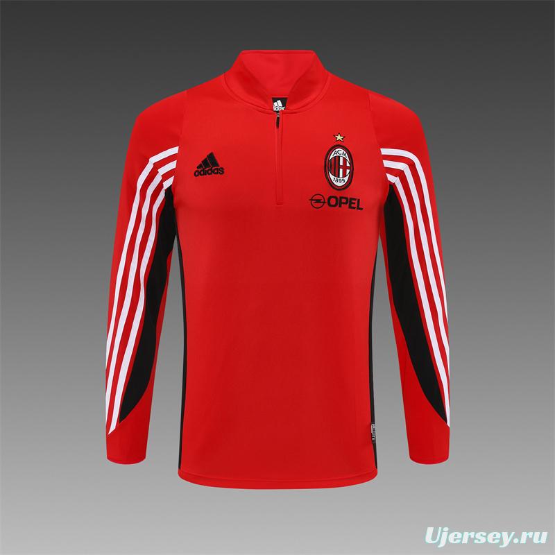 Retro 03/04 AC Milan Red Half Zipper Jacket+Long Pants