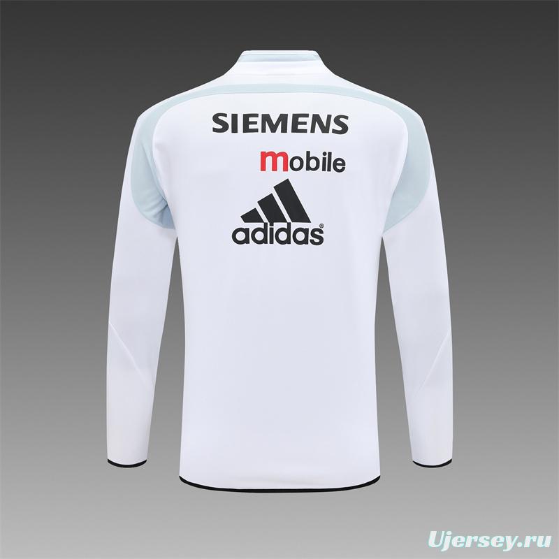 Retro 04/05 Real Madrid White Half Zipper Jacket+Long Pants