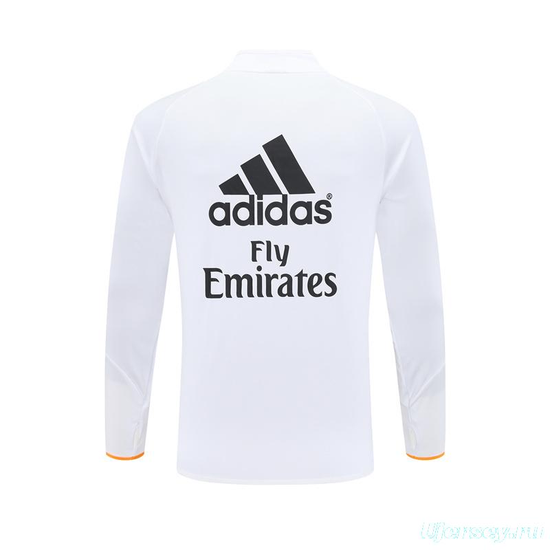 Retro 13/14 Real Madrid White Half Zipper Jacket+Long Pants