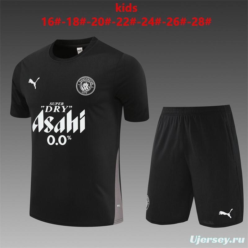 25/26 Kids Manchester City Black Short Sleeve+Soccer Shorts
