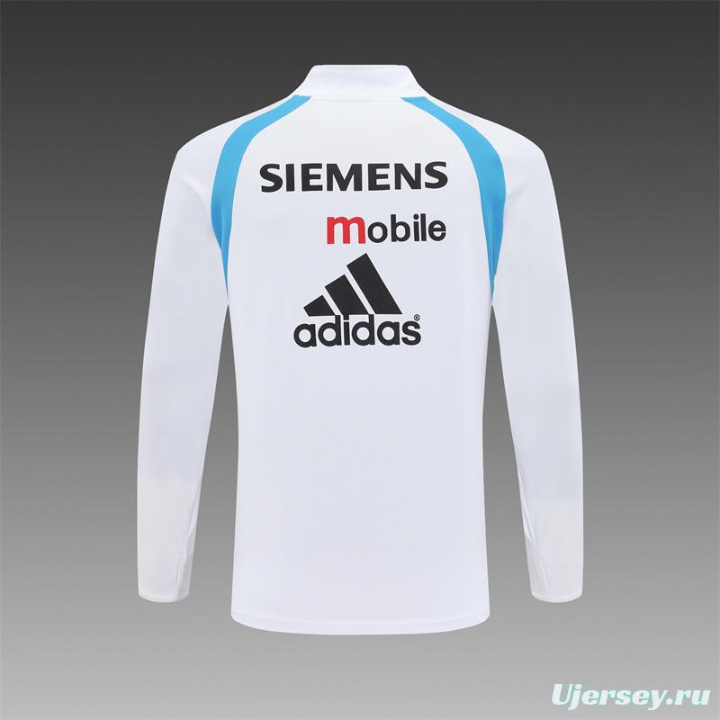 Retro 03/04 Real Madrid White Half Zipper Jacket