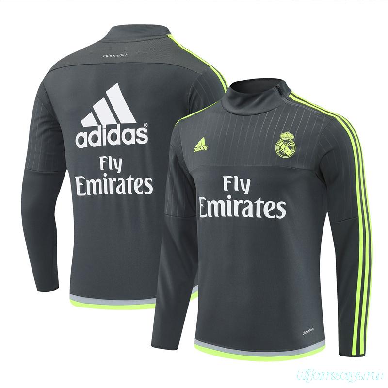 Retro 15/16 Real Madrid Dark Grey Half Zipper Jacket+Long Pants