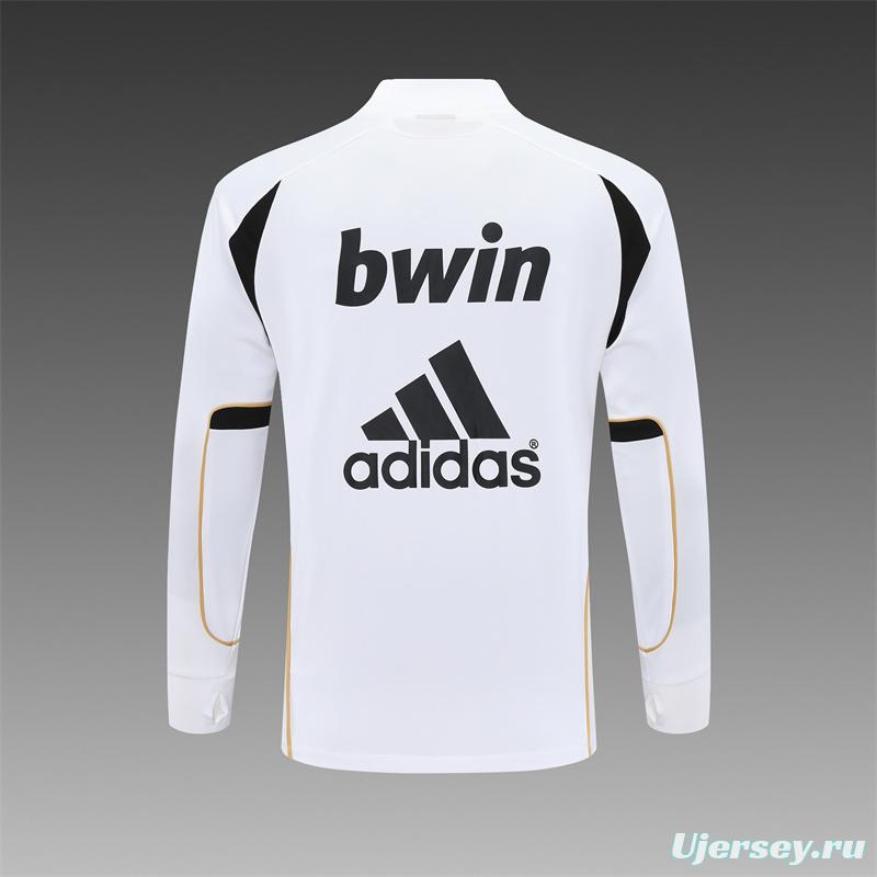 Retro 11/12 Real Madrid White Half Zipper Jacket