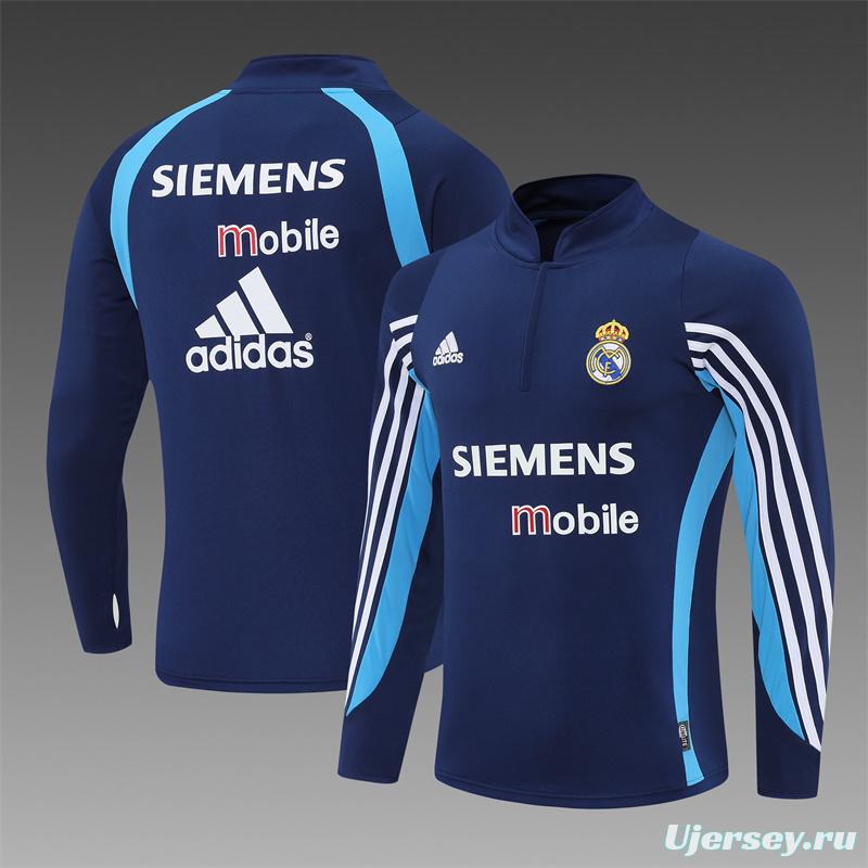 Retro 03/04 Real Madrid Royal Blue Half Zipper Jacket