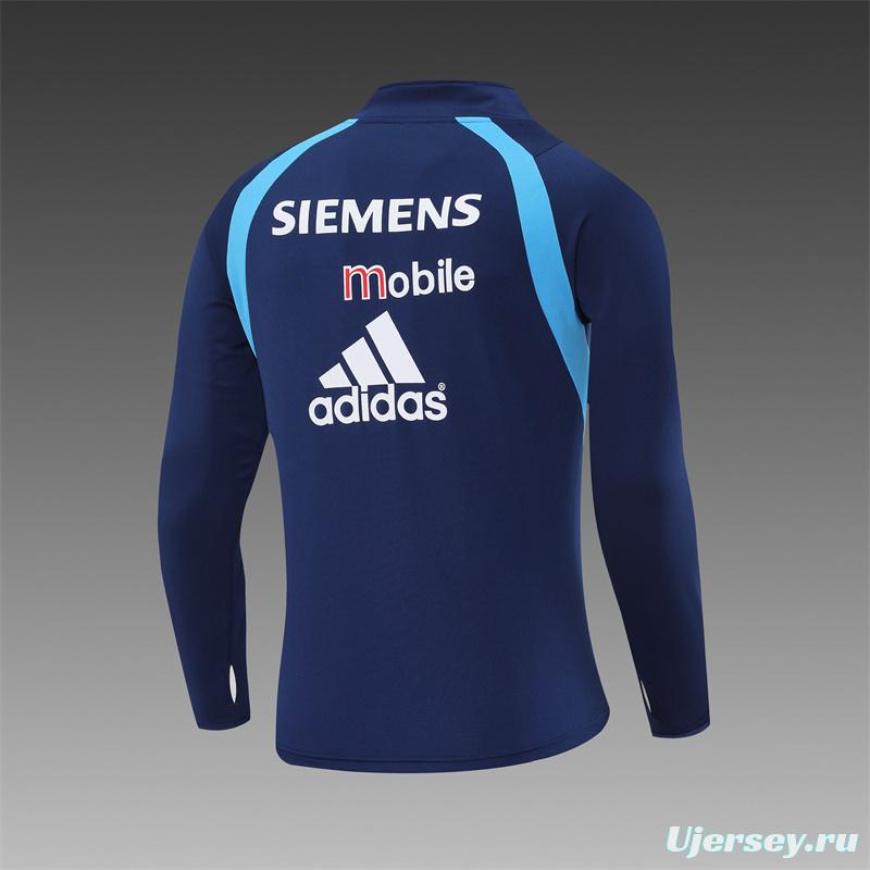 Retro 03/04 Real Madrid Royal Blue Half Zipper Jacket+Long Pants