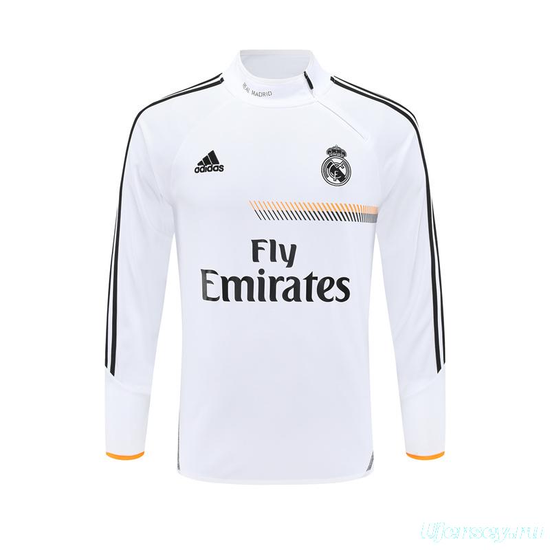 Retro 13/14 Real Madrid White Half Zipper Jacket+Long Pants