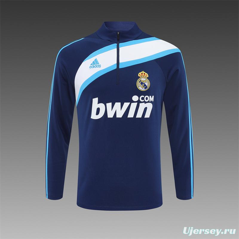 Retro 09/10 Real Madrid Royal Blue Half Zipper Jacket+Long Pants