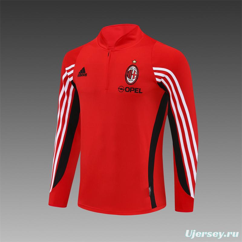 Retro 03/04 AC Milan Red Half Zipper Jacket+Long Pants