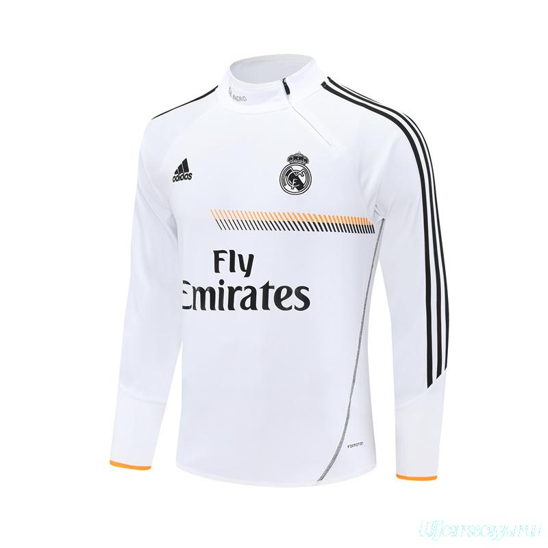 Retro 13/14 Real Madrid White Half Zipper Jacket+Long Pants