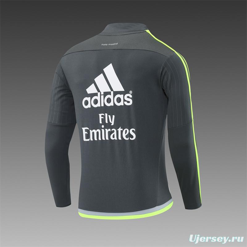 Retro 15/16 Real Madrid Dark Grey Half Zipper Jacket