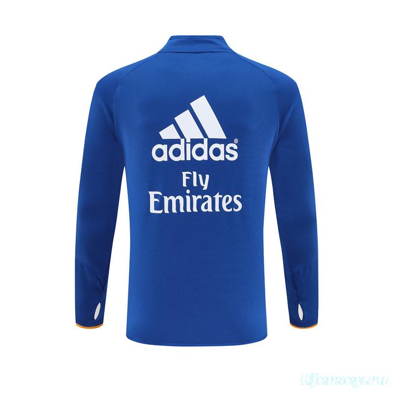 Retro 13/14 Real Madrid Color Blue Half Zipper Jacket+Long Pants
