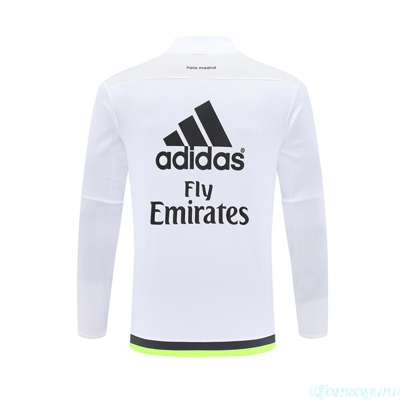 Retro 15/16 Real Madrid White Half Zipper Jacket+Long Pants