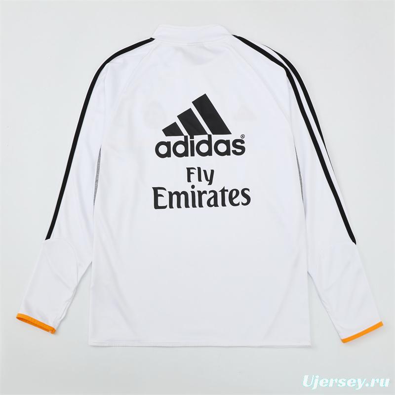 Retro 13/14 Real Madrid White Half Zipper Jacket+Long Pants