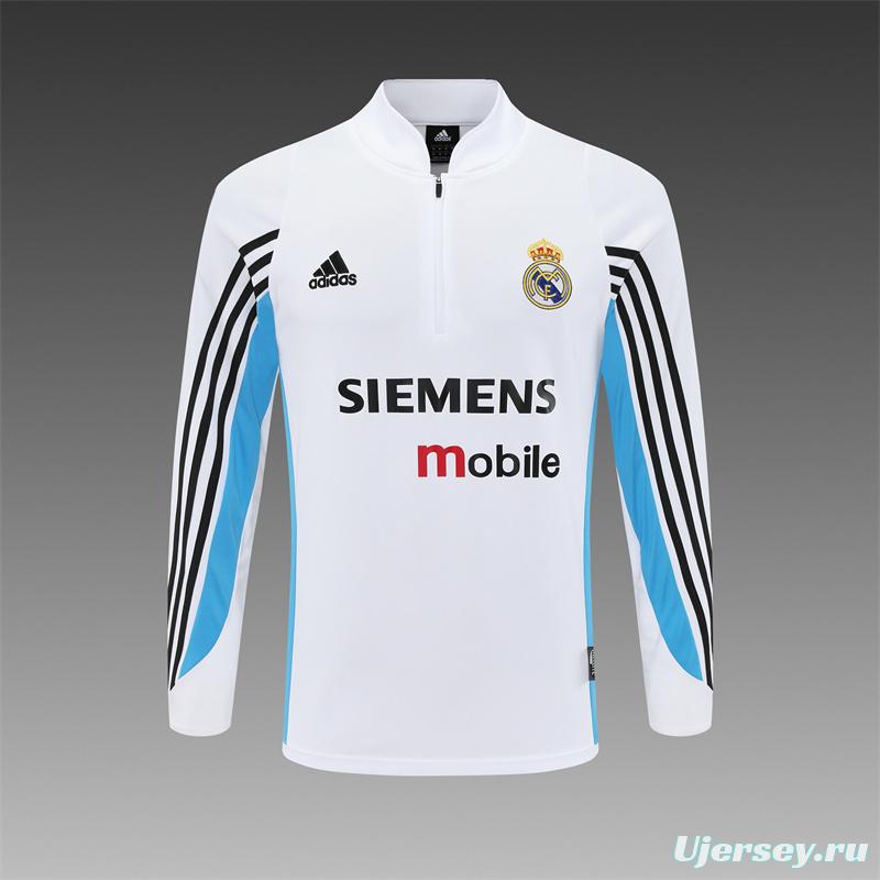 Retro 03/04 Real Madrid White Half Zipper Jacket+Long Pants