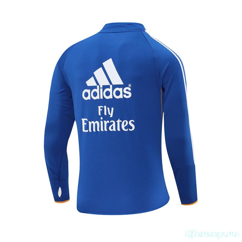 Retro 13/14 Real Madrid Color Blue Half Zipper Jacket+Long Pants