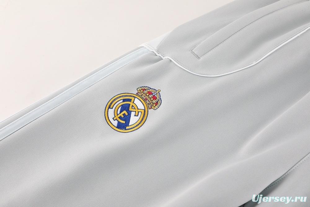 25/26 Real Madrid Grey Full Zipper Jacket + Long Pants