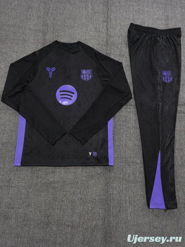 25/26 Kids Barcelona Black Joint Edition Half Zipper Jacket+Long Pants