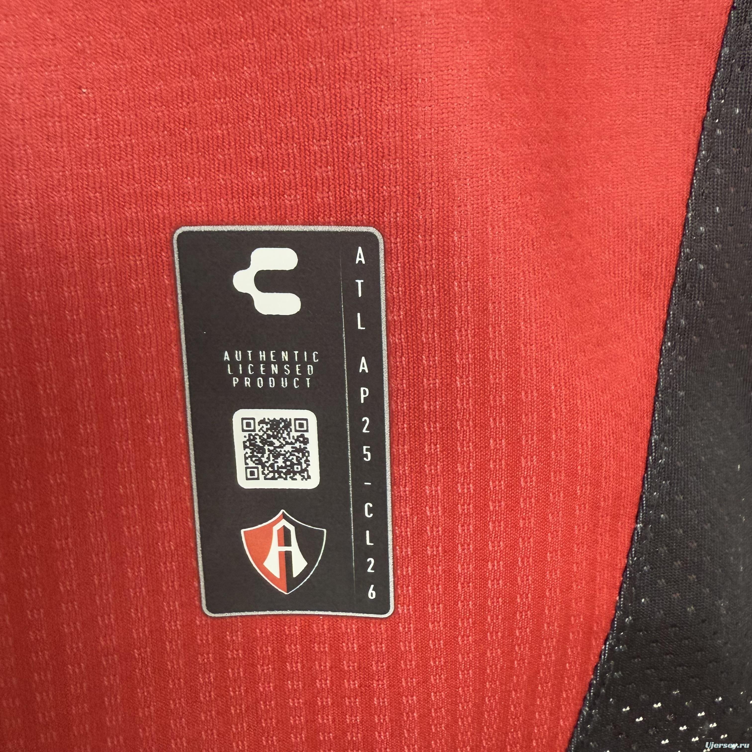 Player Version 25/26 Atlas FC  Home Red & Black Vertical Stripes Jersey