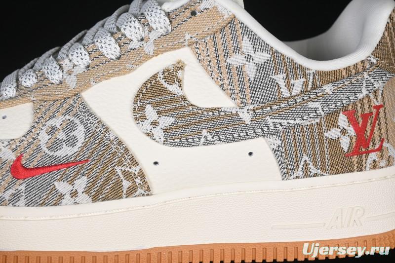 Nike Air Force 1 '07 Low LV Collaboration Grey Brown Floral Canvas Casual Sneakers - DF0188-076