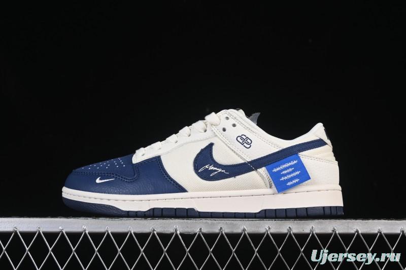 Nike SB Dunk Low Collaboration Off-White Canvas Blue Swoosh High-End Custom Low-Top Casual Skate Shoes - XD1588-230