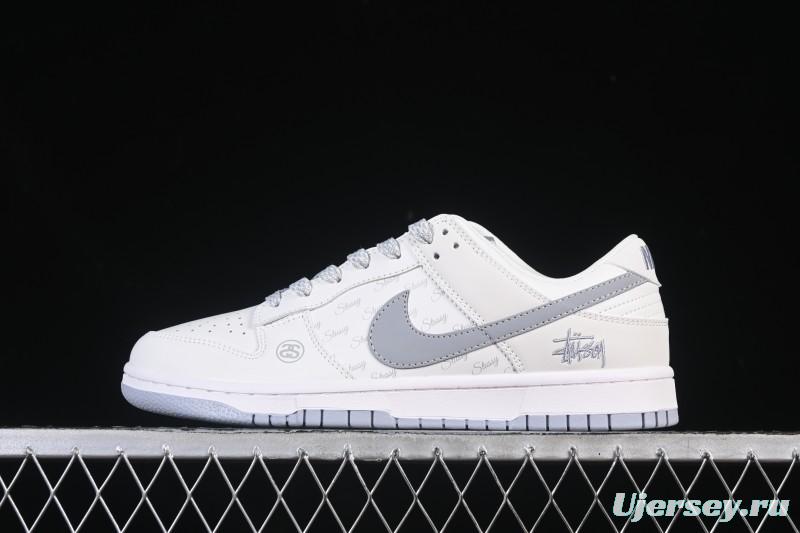 Nike SB Dunk Low Stussy Collaboration Print Grey Hook Anniversary Custom Low-Top Casual Skate Shoes - CS1688-125